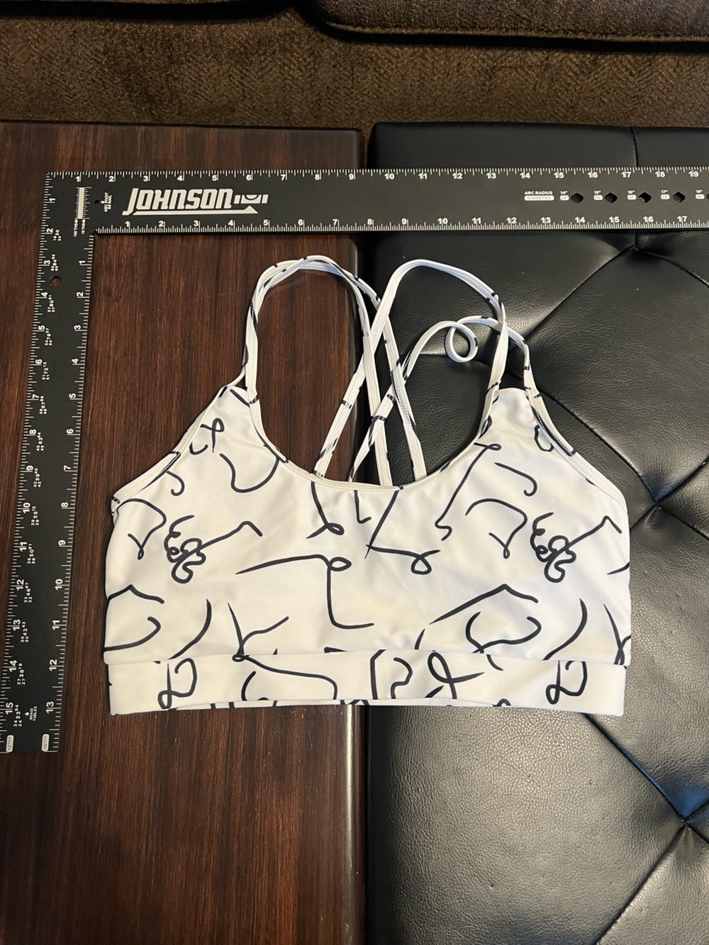 White Scribble Print Strappy Sports Bra